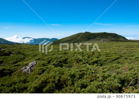 長野県富山県にある日本百名山の白馬岳への白馬大池経由のルートの乗鞍岳の景色 90675973