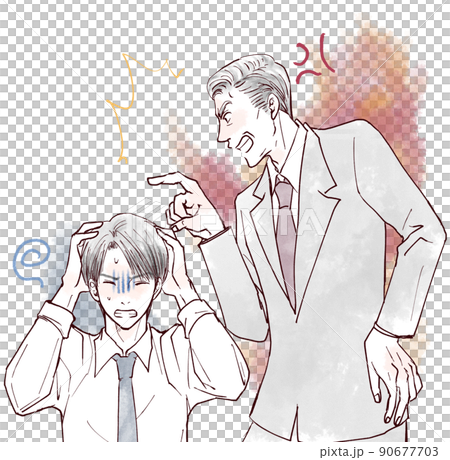 A man holding his head angry with his boss 90677703