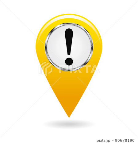 Map pointer. The pointer of important objects, warning of danger on the area map. safety symbol. The yellow object on a white background. 90678190
