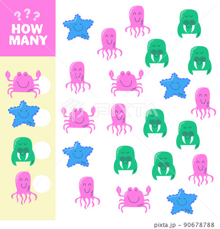 Counting game for preschool children. Cute sea animals. How many animals task 90678788