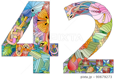 42 number vintage font. Engraving design. Vector illustration. 42 number vintage font. Engraving design. Vector illustration. 90679273