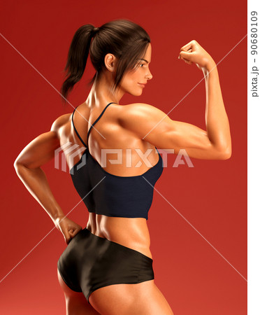 筋肉を見せるマッチョな女性 90680109