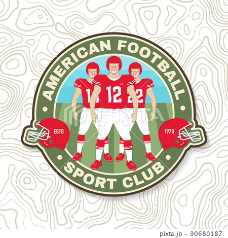 American football or rugby club embroidery patch. Vector . Concept for shirt, logo, print, stamp, tee, patch. Vintage typography design with american football sportsman player. 90680187