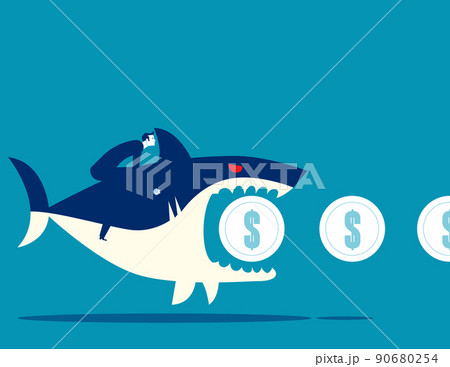 Angry shark biting coin. Business vector illustration concept 90680254