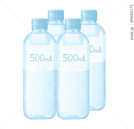 4本の500mlのペットボトル飲料 水 のイラスト素材 手描き風 のイラスト素材