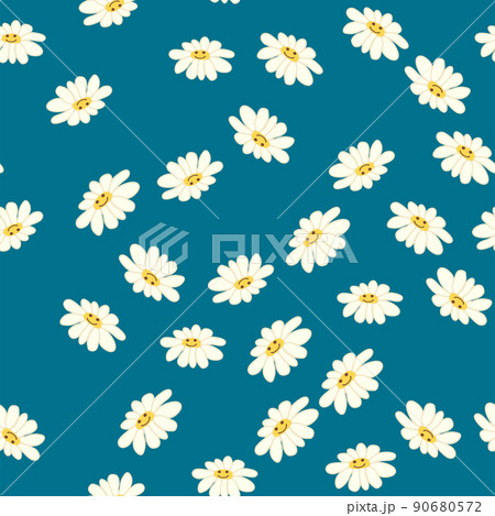 Groovy daisy retro seamless pattern. Positive colorful iilustration. 70s vibe hippie ornament. 90680572