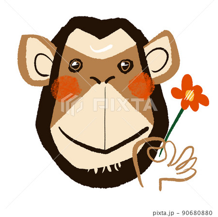 チンパンジーと小さな花 90680880