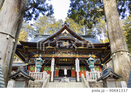 三峯神社 拝殿と2つの御神木 三峯神社 拝殿と2つの御神木 90681337