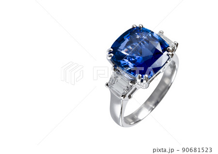 Ring of the jewelry with dark blue sapphire isolated on the White background with clipping path 90681523