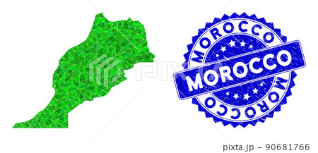 Rosette Grunge Badge and Green Vector Lowpoly Morocco Map mosaic Rosette Grunge Badge and Green Vector Lowpoly Morocco Map mosaic 90681766