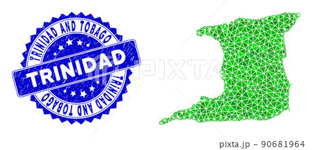 Rosette Textured Stamp Seal with Green Vector Triangle Filled Trinidad Island Map mosaic Rosette Textured Stamp Seal with Green Vector Triangle Filled Trinidad Island Map mosaic 90681964