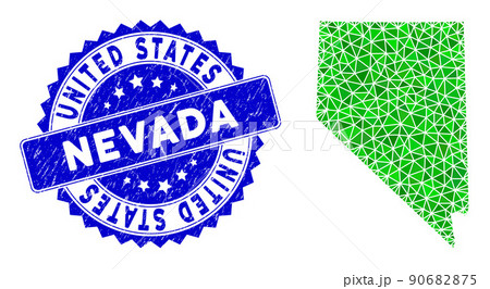 Rosette Rubber Badge and Green Vector Triangle Filled Nevada State Map mosaic Rosette Rubber Badge and Green Vector Triangle Filled Nevada State Map mosaic 90682875
