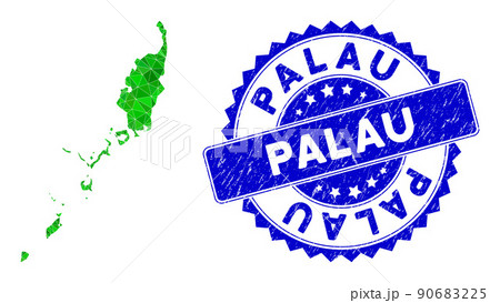 Rosette Distress Stamp and Green Vector Triangle Filled Palau Map mosaic Rosette Distress Stamp and Green Vector Triangle Filled Palau Map mosaic 90683225