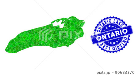 Rosette Grunge Seal Imprint And Green Vector Lowpoly Ontario Lake Map mosaic 90683370