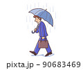 大雨の日に傘をさして営業先に向かう若いサラリーマン 90683469