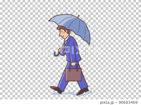 大雨の日に傘をさして営業先に向かう若いサラリーマン 大雨の日に傘をさして営業先に向かう若いサラリーマン 90683469