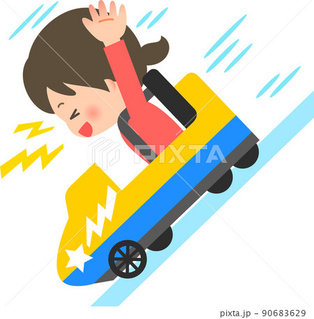 ジェットコースターに乗って叫ぶ笑顔の女性 ジェットコースターに乗って叫ぶ笑顔の女性 90683629