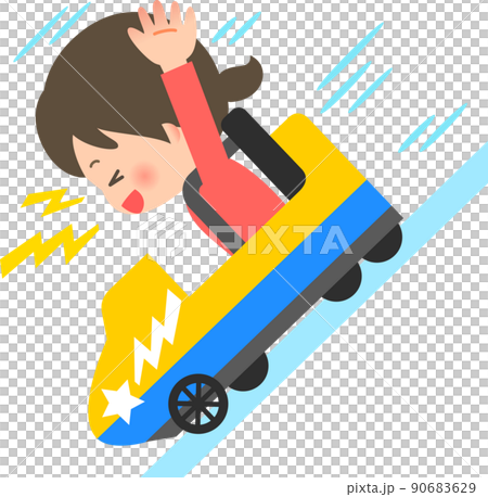 A smiling woman riding a roller coaster and screaming A smiling woman riding a roller coaster and screaming 90683629