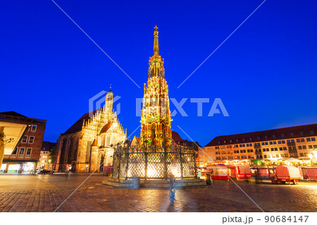 Schoener Brunnen fountain in Nuremberg, Germany 90684147