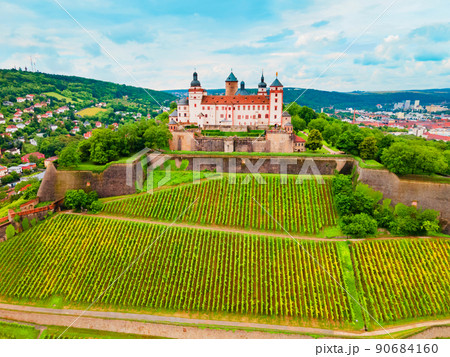 Marienberg Fortress aerial view in Wurzburg city Marienberg Fortress aerial view in Wurzburg city 90684160