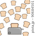 Bread toaster flies in the air isolated on a white background. Morning Ingredients. Illustration of a toaster and flying toasts 90684501