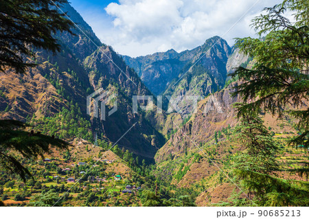 Himalaya mountains landscape, Parvati valley 90685213