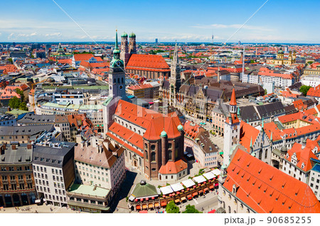Marienplatz aerial panoramic view in Munich city, Germany 90685255