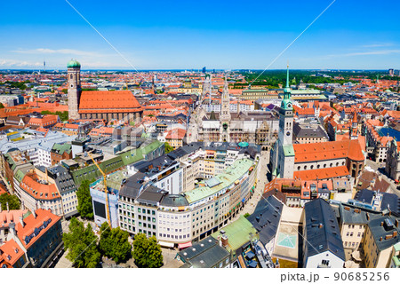 Marienplatz aerial panoramic view in Munich city, Germany 90685256
