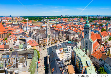 Marienplatz aerial panoramic view in Munich city, Germany 90685257