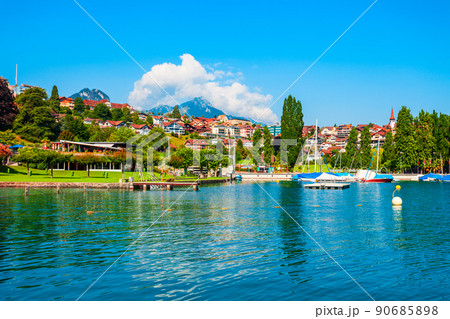 Spiez town panoramic view, Switzerland Spiez town panoramic view, Switzerland 90685898