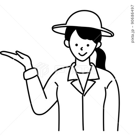 農家　女性　つなぎ　モノクロ　白黒　イラスト  90686497