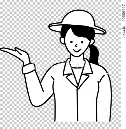 農家　女性　つなぎ　モノクロ　白黒　イラスト  90686497