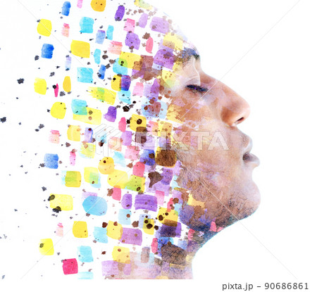 Paintography portrait of a young man immersed in his thoughts 90686861