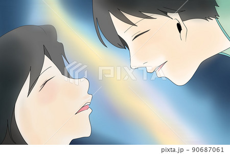 男の子と女の子が笑い合うイラストのイラスト素材