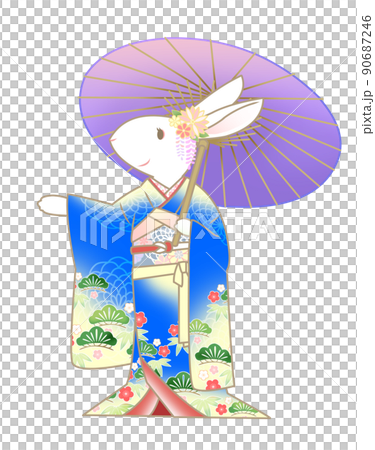 日本傘和風笛兔 90687246