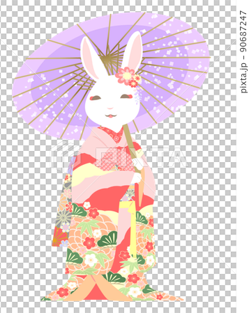 日本傘和風笛兔 90687247
