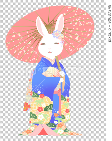 日本傘和風笛兔 90687248