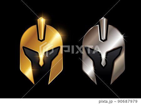 Golden and Chrome Knight Helmet Vector Sign Golden and Chrome Knight Helmet Vector Sign 90687979