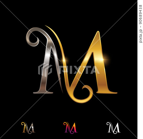 Gold and Silver Cursive Monogram Letter M 90689438