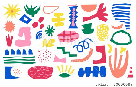 Doodle organic shape. Abstract geometric figures and florist minimalistic folk elements, nature chaotic textures. Vector blob brush doodle scribbles isolated set 90690685