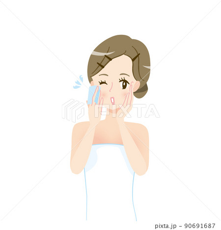 メイクを落とす女性　パッティング　保湿 90691687