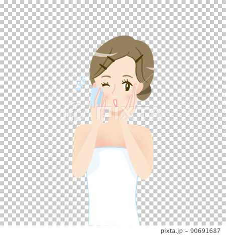 メイクを落とす女性　パッティング　保湿 90691687