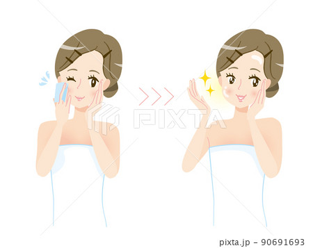 メイクを落とす女性　パッティング　保湿 90691693