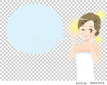 お肌のキレイな若い女性と吹き出しのイラスト素材 90691698