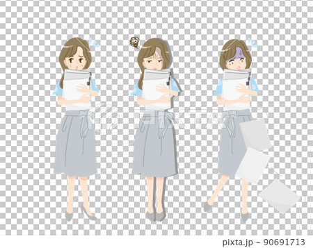 沢山の紙の資料を持ったビジネスウーマンのイラスト素材セット 90691713
