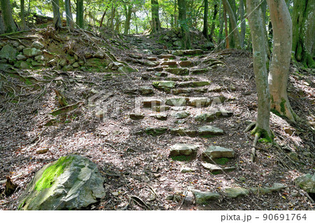 小浜市　若狭国「後瀬山城」の石垣と眺望 90691764