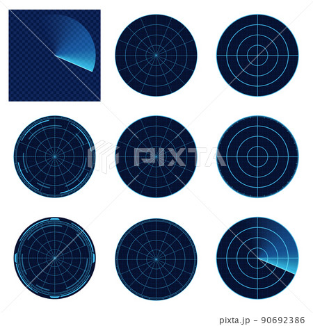 レーダー画面のイラスト素材セット_青_背景あり 90692386