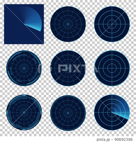 レーダー画面のイラスト素材セット_青_背景あり 90692386