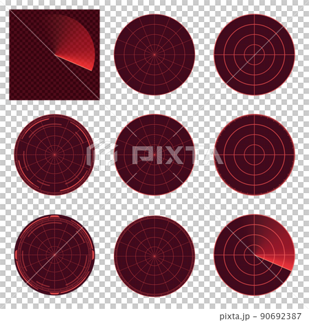 危險的雷達屏幕插圖素材 set_red_with 背景 90692387