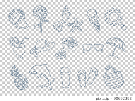 Set of summer image illustrations. Materials for icons and illustrations. Line drawings only. Set of summer image illustrations. Materials for icons and illustrations. Line drawings only. 90692398